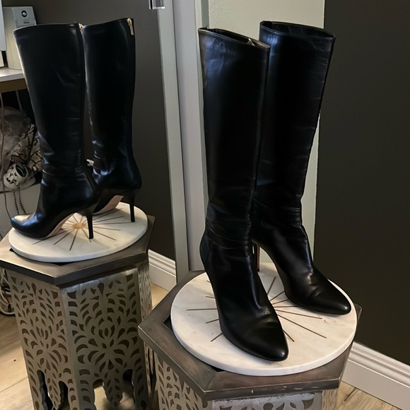 🛑 1 hour sale. Jimmy Choo, 38.5, Elegant Leather Black Knee-High Women's Boots - Picture 1 of 12